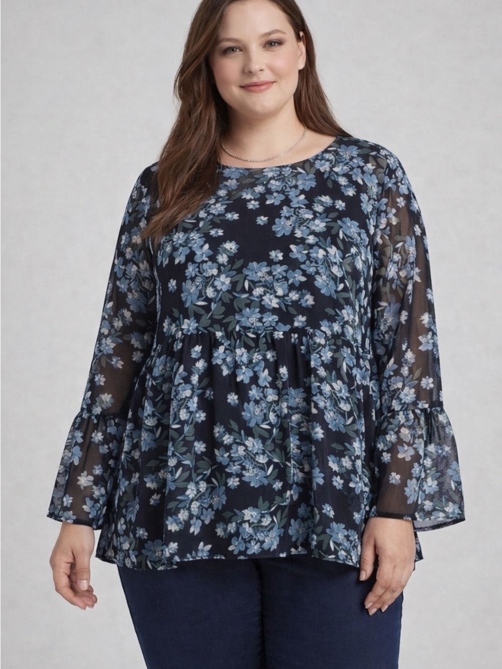😍 CLEARANCE - GEORGE black long sleeve gathered waist floral blouse XL